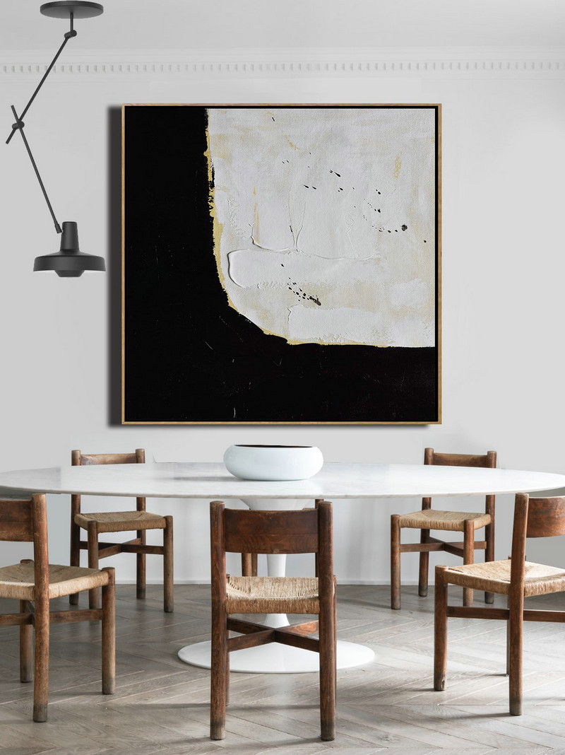 Extra Large 72" Acrylic Painting,Handmade Minimal Art Palette Knife Canvas Painting, Black White Beige - Large Contemporary Painting